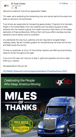JX Truck Center NTDAW Post